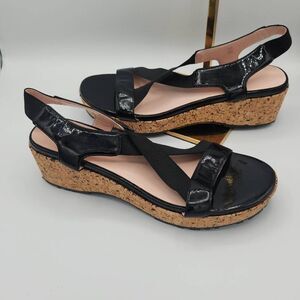 Taryn Rose black platform wedge sandals size 9